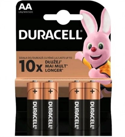 Baterii, acumulatori, accesorii - Baterii alcaline R6 / AA Duracell 1.5 V, set 4 bucati