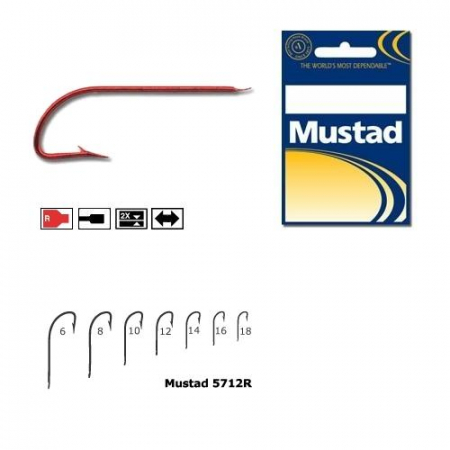 Carlige pescuit stationar - Carlige Mustad cristal, rosu, fin, tija lunga, nr 18, 10 buc / plic
