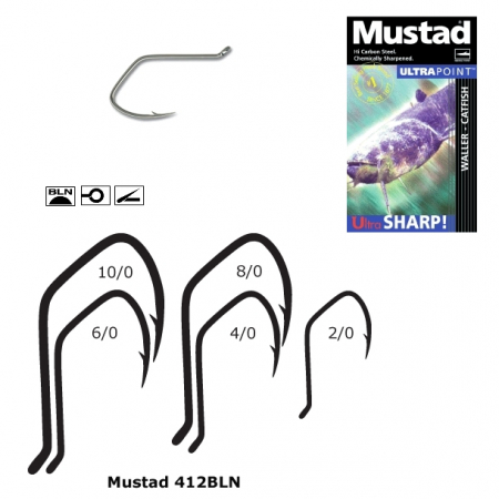 Carlige pescuit stationar - CARLIGE MUSTAD 412BLN, NR 8/0, 3 BUC / PLIC