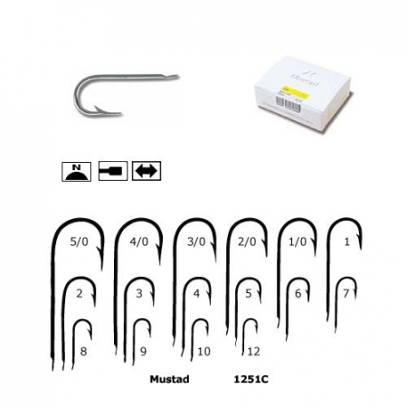 SPORTURI - CARLIGE MUSTAD 1251C TIJA LUNGA, ANTICOROZIVE, NR 1/0, 10 BUC / PLIC