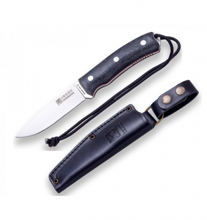 Cutite de vanatoare - Cutit Joker Bushcrafter cu teaca piele, lama otel inox 10.5 cm, maner micarta