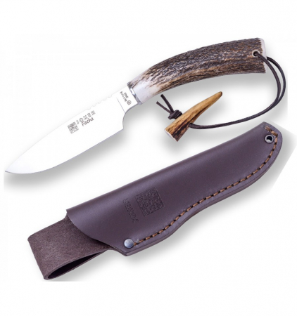 Cutite de vanatoare - Cutit Joker Flecha cu teaca piele, lama 12.5 cm otel inox, maner corn cerb