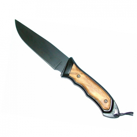 Cutite de vanatoare - CUTIT NIETO COMBATE, MANER LEMN, LAMA NEAGRA 125 MM, CU TEACA