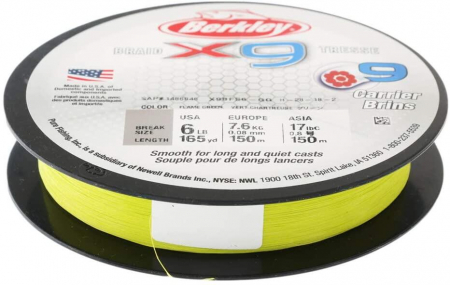 SPORTURI - FIR TEXTIL BERKLEY X9 FLURO GALBEN 006MM/6,4KG/150M