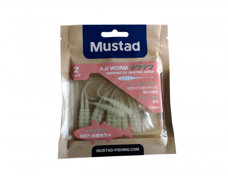 GRUB MUSTAD AJI MICRO NAF 5 CM WHITE GLOW GLITTER, 10 BUC / PLIC [1]