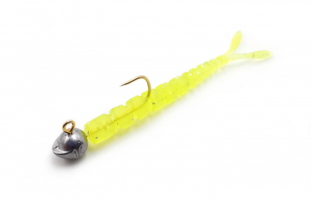 SHAD MUSTAD AJI SPLIT TAIL 5 CM CLEAR CHARTREUS 12 BUC / PLIC [3]