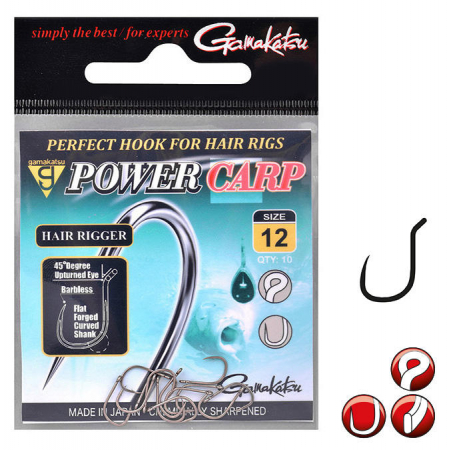 Carlige crap - CARLIGE GAMAKATSU POWER CARP HAIR RIGGER, NR 12, 10 BUC / PLIC