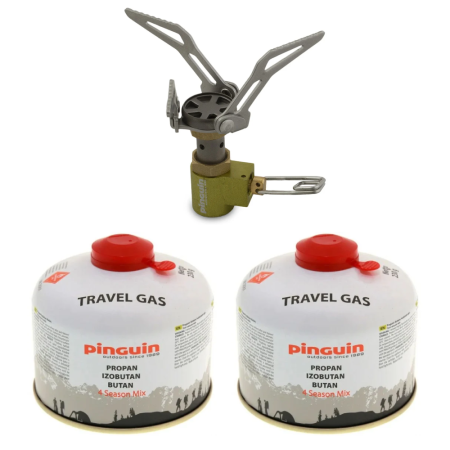 Aragazuri & arzatoare camping - Set arzator drumetie Pinguin Atom Titan + 2 butelii gaz 230 g