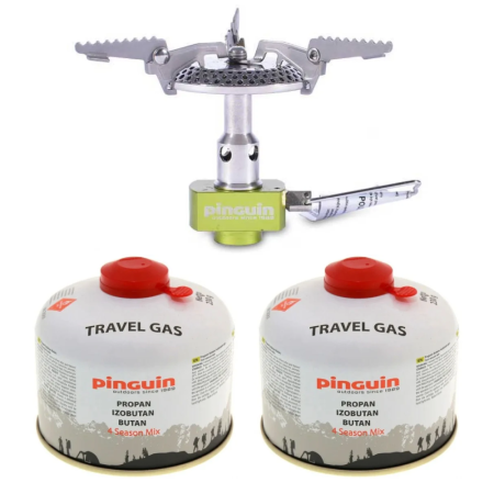 Aragazuri & arzatoare camping - Set arzator drumetie Pinguin Surpass steel + 2 butelii gaz 230 g