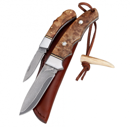 Cutite de vanatoare - Set cutit si briceag Parforce Damasc, cutie cadou inclusa