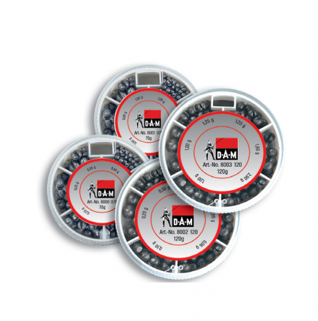 Plumbi & momitoare pescuit stationar - SET CUTIE PLUMBI ROTUNZI CRESTATI DAM (0,20-1,00G) 70GR
