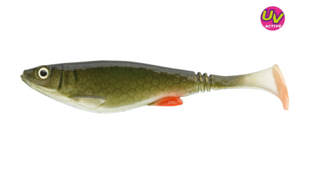 Pescuit la rapitori - Shad Daiwa Prorex belly 8.5 cm, 4 buc / plic, natural green roach