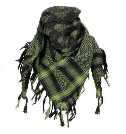 Sport & Activitati in aer liber - Shemagh negru olive cu pattern cranii, 100 x 100 cm, 100% bumbac MFH