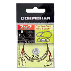 Pescuit la rapitori - STRUNA RAPITORI 7X7 CORMORAN CU VARTEJ SI AGRAFA 30CM/13KG 2BUC/PLIC