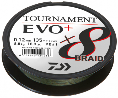 Fire textile pescuit rapitori - FIR TEXTIL DAIWA TOURNAMENT 8X BRAID EVO+ VERDE 016MM/12,2KG/270M