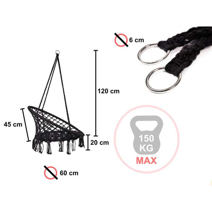 Scaun balansoar cuib barza cu spatar negru 80cm + perne 150kg [2]