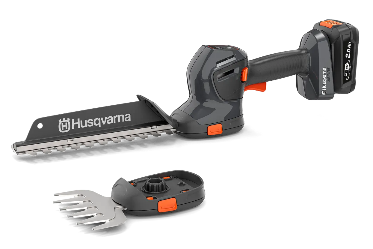 Set motounealta pentru tuns gard viu si gazon Husqvarna Aspire™ S20-P4A + Aspire™ tijă prelungire-P4A cu acumulator și încărcător incluse [1]