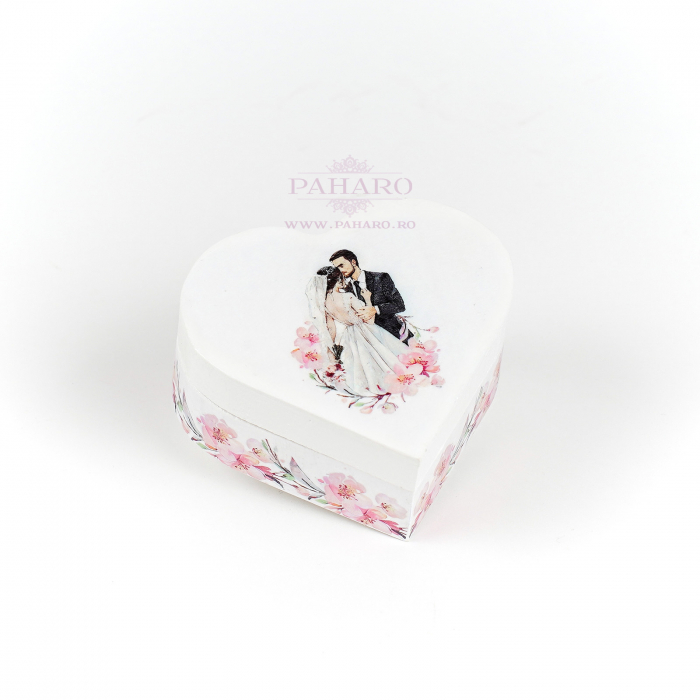 Cutie Verighete Inimă FLORAL - 201A - Roz [1]