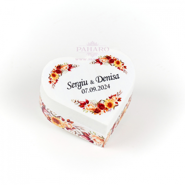 Cutie Verighete Inimă  FLORAL - 5X7B - Rosu Galben [1]