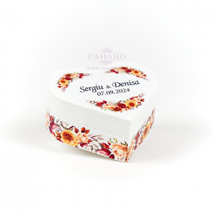 Cutie Verighete Inimă  FLORAL - 5X7B - Rosu Galben [3]