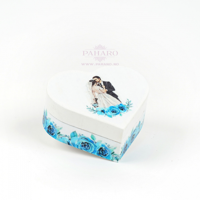 Cutie Verighete Inimă FLORAL - 301A  - Albastru [1]