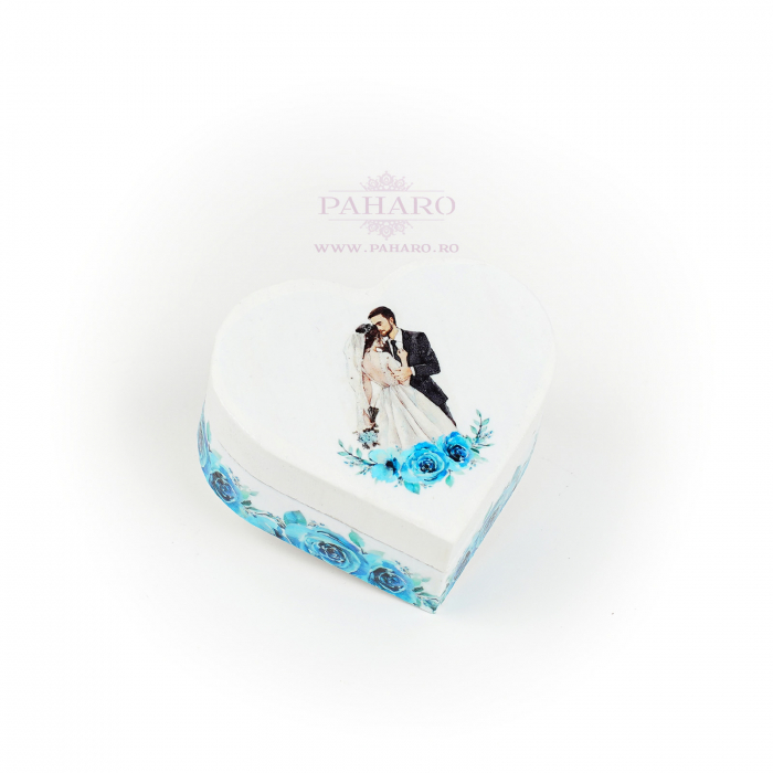 Cutie Verighete Inimă FLORAL - 301A  - Albastru [3]