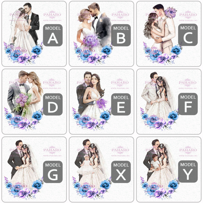 Pahare pentru miri FLORAL - PM 3X1B - Albastru & Mov [2]