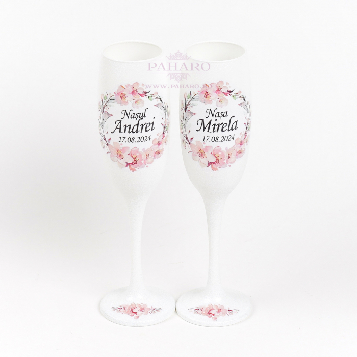 Pahare pentru nași FLORAL - PN 201B - Roz [3]