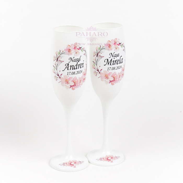 Pahare pentru nași FLORAL - PN 201B - Roz [2]