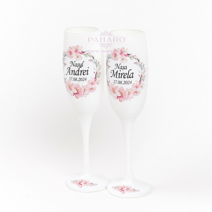 Pahare pentru nași FLORAL - PN 201B - Roz [4]