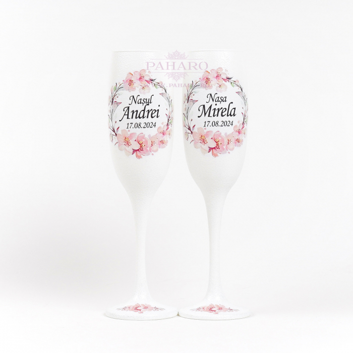 Pahare pentru nași FLORAL - PN 201B - Roz [1]