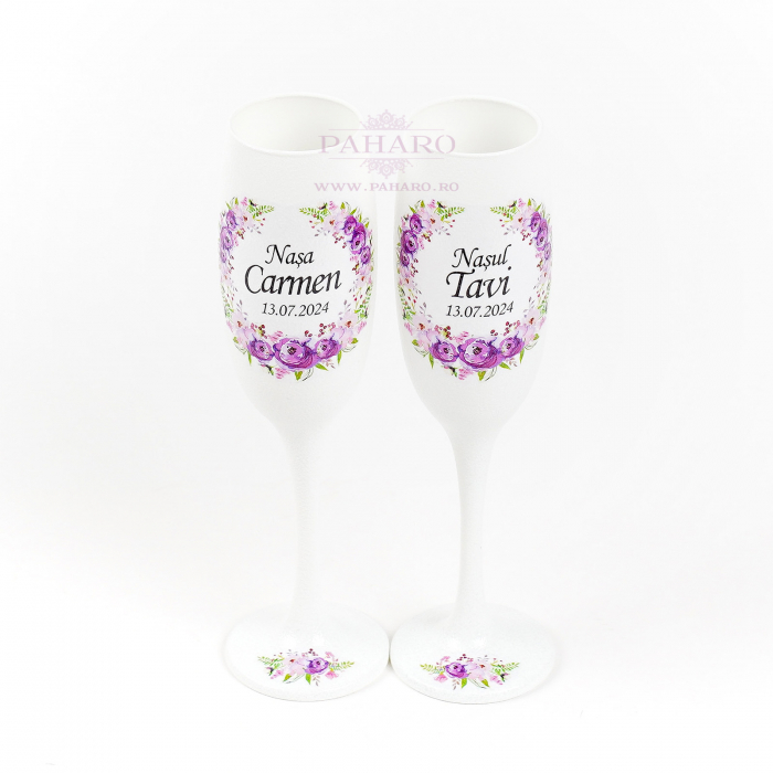 Pahare pentru nași FLORAL - PN 101B - Mov [3]