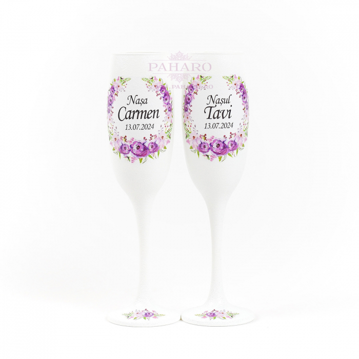 Pahare pentru nași FLORAL - PN 101B - Mov [1]