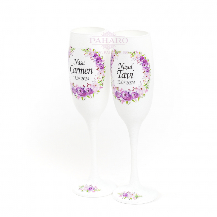 Pahare pentru nași FLORAL - PN 101B - Mov [4]