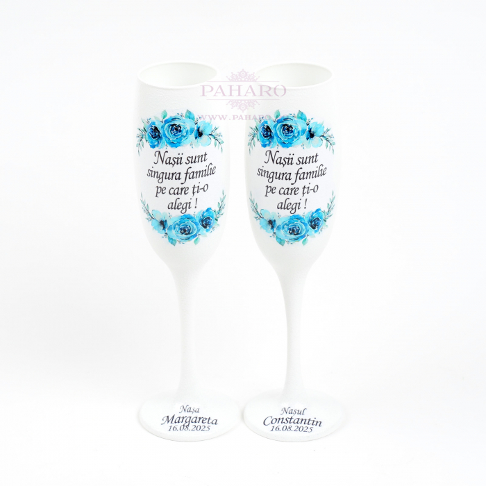 Pahare pentru nași FLORAL - PN 301C - Albastru [3]