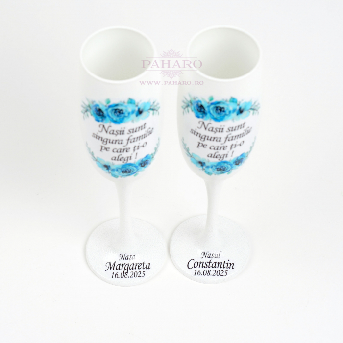 Pahare pentru nași FLORAL - PN 301C - Albastru [5]