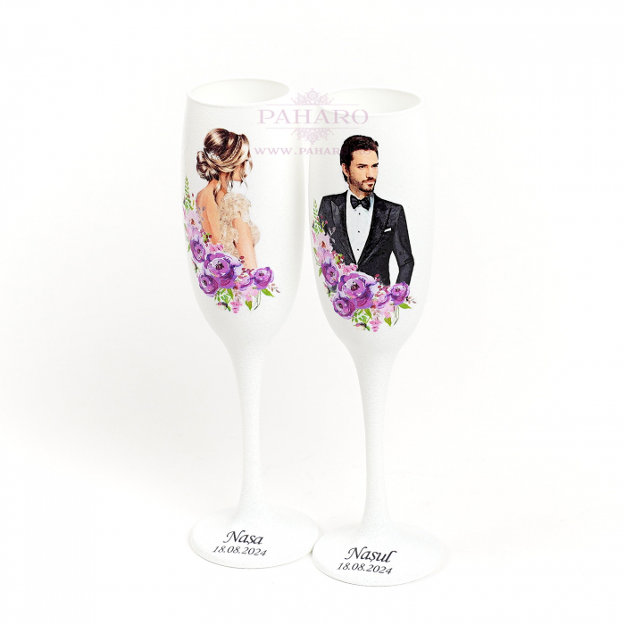 Pahare pentru nași FLORAL - PN 101A - Mov [4]