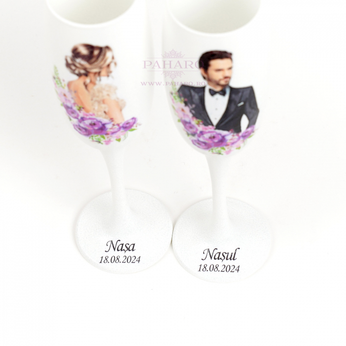 Pahare pentru nași FLORAL - PN 101A - Mov [5]