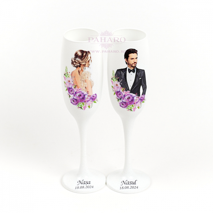 Pahare pentru nași FLORAL - PN 101A - Mov [3]