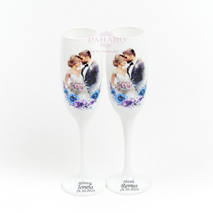 Pahare pentru miri FLORAL - PM 3X1B - Albastru & Mov [4]