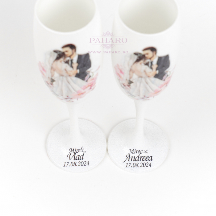 Pahare pentru miri FLORAL - PM 201A - Roz [6]