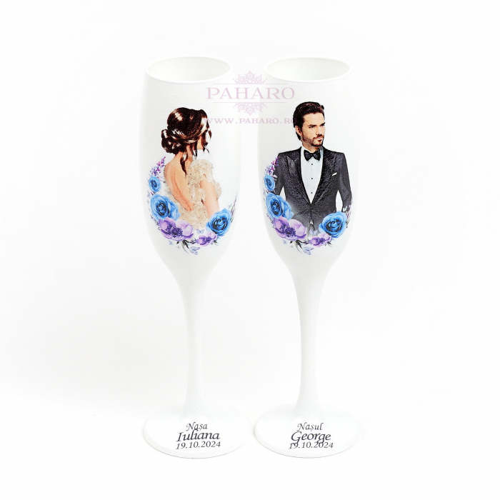 Pahare pentru nași FLORAL - PN 3X1A - Albastru & Mov [3]