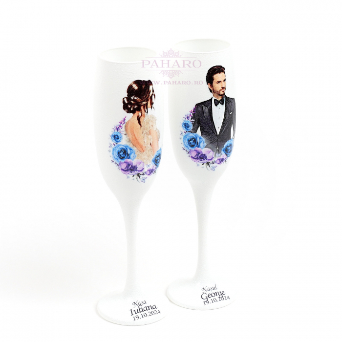 Pahare pentru nași FLORAL - PN 3X1A - Albastru & Mov [2]