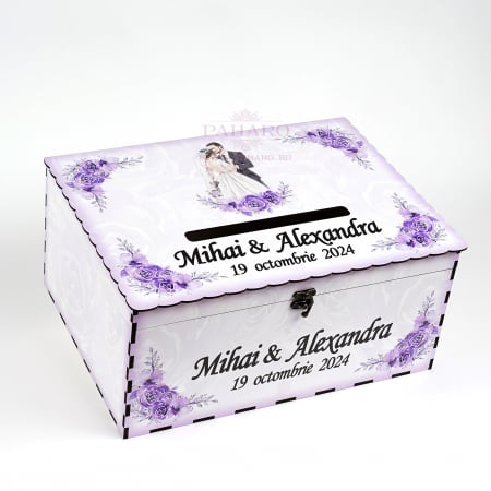 ACCESORII NUNTĂ - Cufăr Dar FLORAL - 102A - Mov