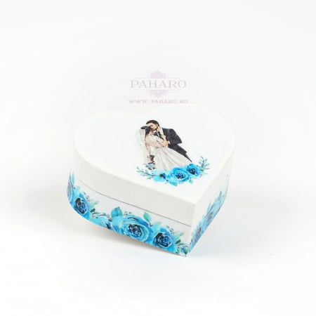 ACCESORII NUNTĂ - Cutie Verighete Inimă FLORAL - 301A  - Albastru