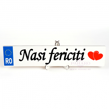 ACCESORII NUNTĂ - Plăcuță Număr Auto "Nași fericiti"
