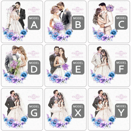 Pahare pentru miri FLORAL - PM 3X1B - Albastru & Mov [1]