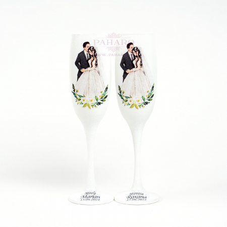 SET MIRE MIREASA - Pahare pentru miri FLORAL - PM 402G - Verde