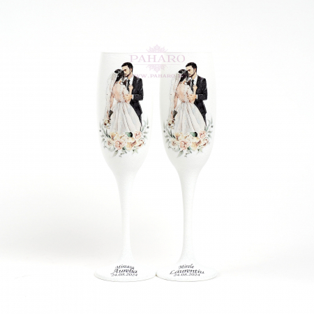 SET MIRE MIREASA - Pahare pentru miri FLORAL - PM 601A - Rosu & Galben - Copie