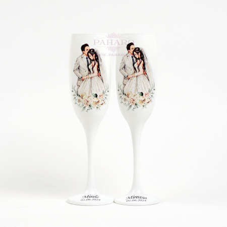 SET MIRE MIREASA - Pahare pentru miri FLORAL - PM 601F - Crem